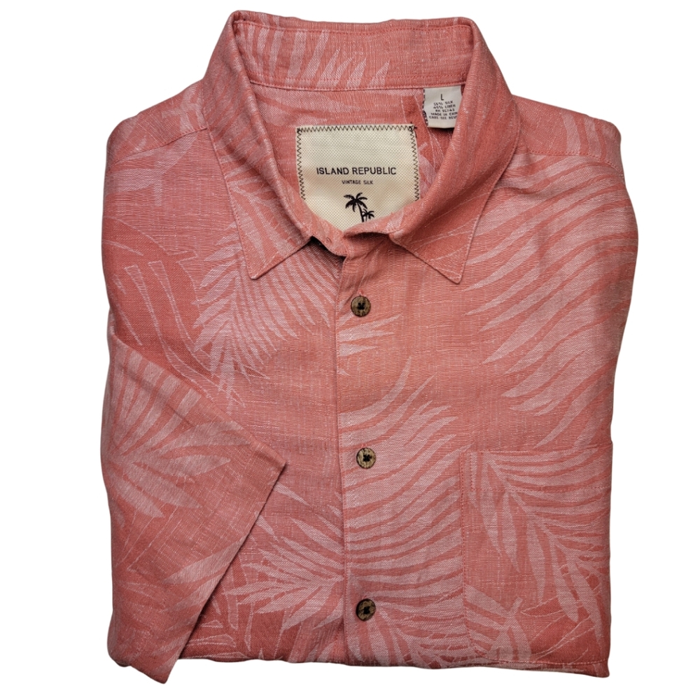 Island Republic Linen Silk Coral Short Sleeve Button Down Shirt - Picture 6 of 7